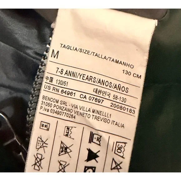 United Colors of Benetton Boys 7-8 Down Puffer Jacket Faux Fur Hood Green Grey - Picture 9 of 9